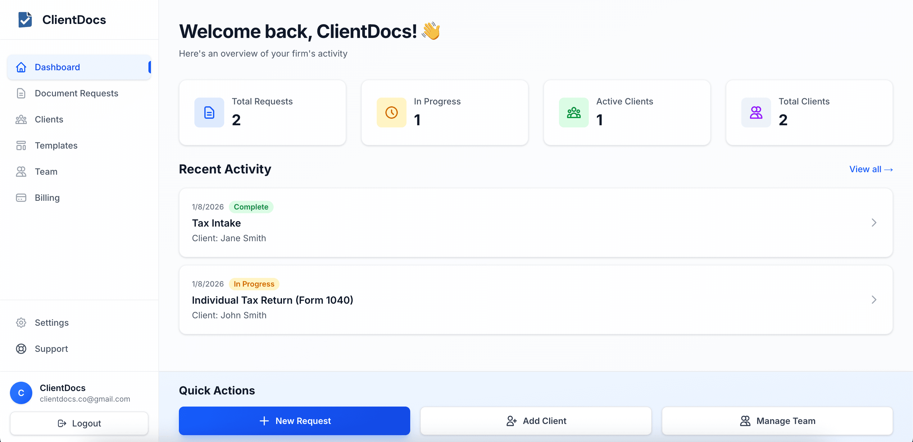ClientDocs Dashboard